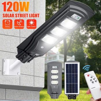 

120W LED Solar Street Light with Light Control PIR Motion Sensor Plaza Super Bright OutdoorWall Lamp Garden Courtyard Deck Lamp