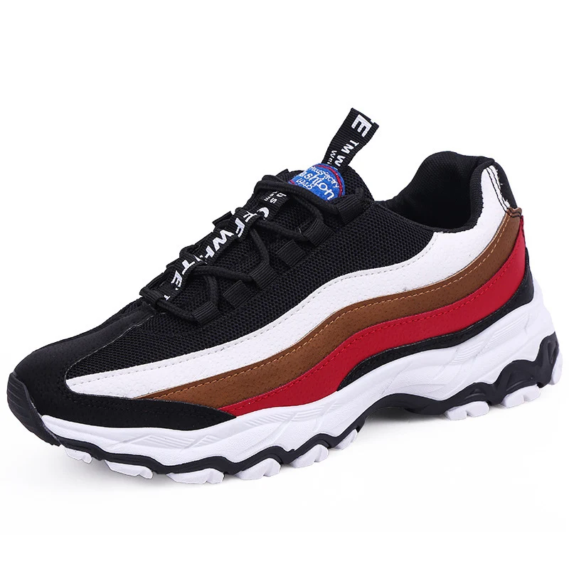 Мужские кроссовки из дышащего сетчатого материала; Модный дизайн; трендовая повседневная обувь; нескользящая обувь для бега; Мужская обувь в спортивном стиле - Цвет: Black red