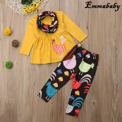 Emmaaby/Праздничная рубашка с индейкой на День Благодарения для маленьких девочек, платье, штаны комплект из 3 предметов