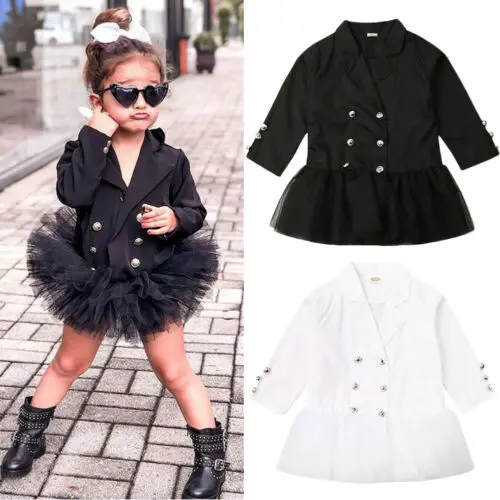 Focusnorm/Осенняя верхняя одежда для маленьких девочек от 3 до 8 лет, Пальто однобортное кружевное платье с v-образным вырезом из тюля, костюм топы