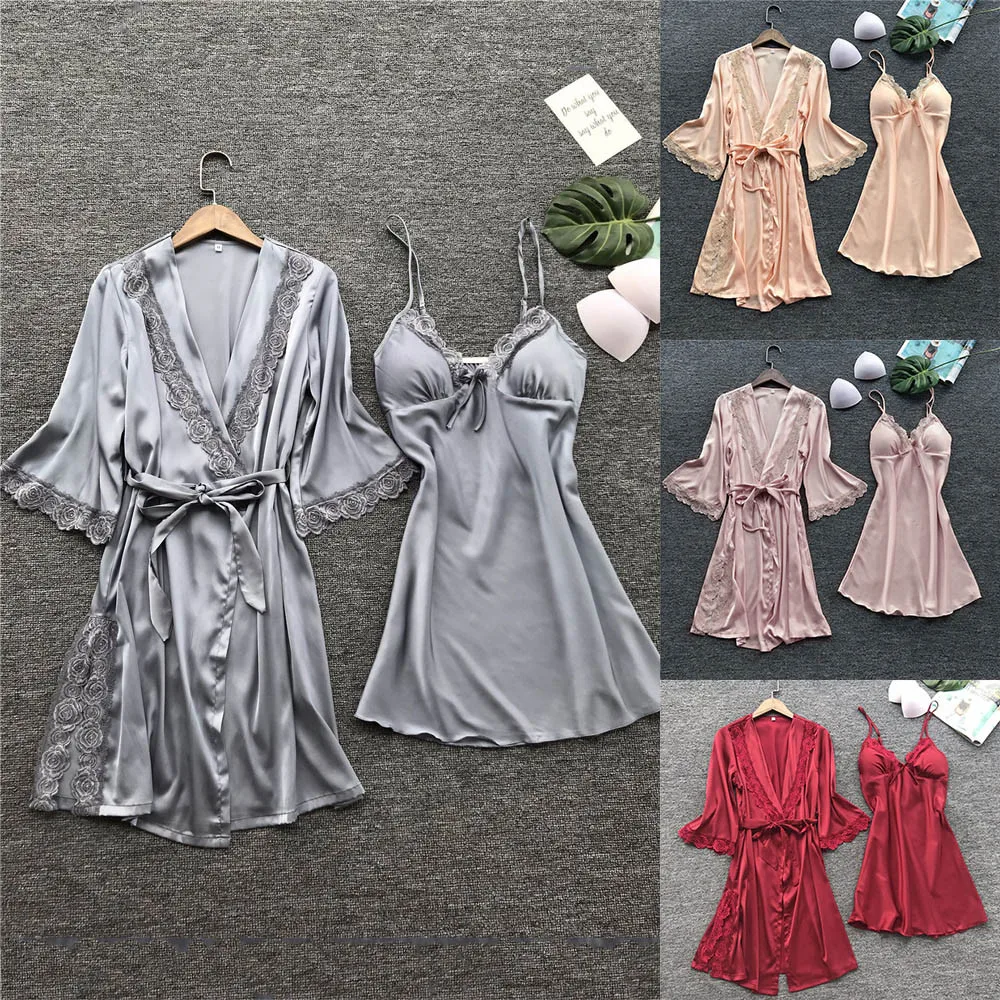 Женское сексуальное кимоно из вискозы, банный халат, набор, кружевная отделка, пижама, Повседневная Домашняя одежда, ночное белье, пижама для женщин#35
