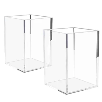 

Acrylic Pen Holder 2 Pack,Clear Desktop Pencil Cup Stationery Organizer for Office Desk Accessory