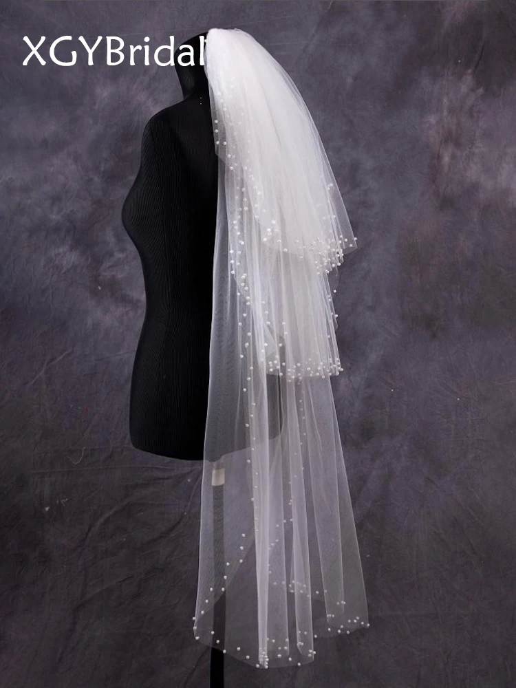 Three Layer Beaded Bridal Veils New Arrival 2023 Fashion 1 Meter Pure Yarn Bead Edge Wedding Veil Ivory Wedding Accessories new arrival 3 meter lace edge bridal veil 2024 casamento wedding veil veu de noiva voile de mariee sexy wedding accessories