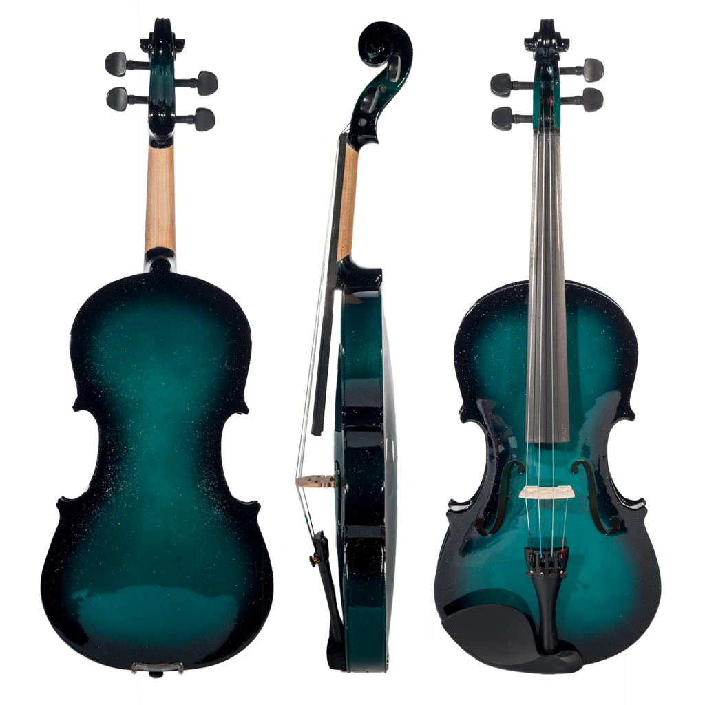 NAOMI 4/4 Fiddle Basswood Violin Set W/ Rosin +Brazilwood Bow +Violin Case String Instrument Blue& Black Gradual