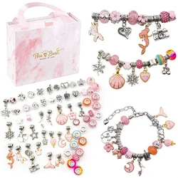 Kit DE FABRICACIÓN de pulseras para niñas, 3 pulseras, cuentas, colgantes, joyería, Kit de manualidades DIY con caja de regalo para niñas, regalo de cumpleaños y Navidad, 64 piezas