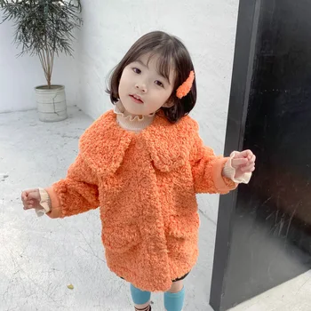 

WLG girls winter coats kids thick orange turn down collar long sleeve outerwear baby girl long style clothes 0.6kg