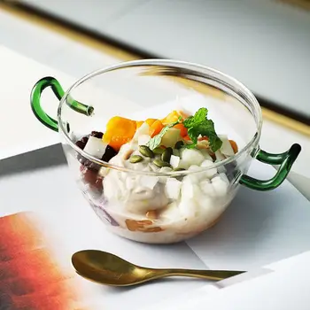 

Creative Double Ears Glass Salad Bowl Fruit Rice Serving Bowls Food Storage Container Heat Resistant Soup Noodle Bowl Tableware
