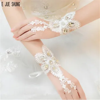 

E JUE SHUNGl Short Fingerless Wedding Gloves With Crystal Bridal Gloves White Flowers Gloves for Wedding Party Accessories