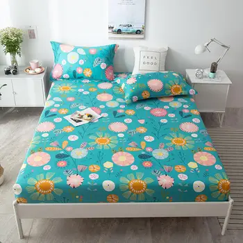 

1 pc Cotton Bed Sheets Single Double Queen King Size Flower Pattern Fitted Sheet With Elastic lencol cama casal Mattress Cover