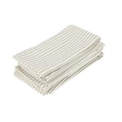 Elegant Striped Linen-Cotton Dinner Napkin and Tea Towel Set (12-Piece) (12-CJ012-3040Beige)