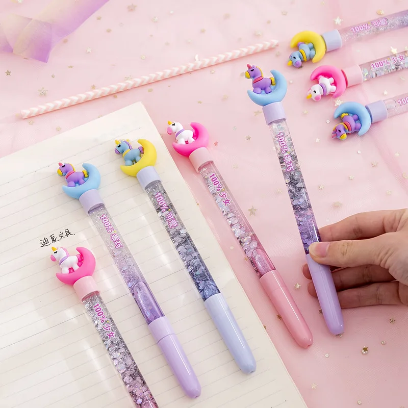 Гелевая ручка Kawaii Единорог Милая Корея креативная луна жидкий песок