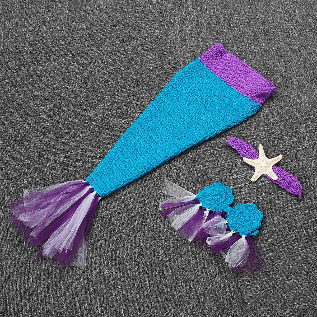 

Hot Baby Knitted Photography Props Mermaid Shaped Kids Costume Wrap Photo Props New Born Photography Clothing Accessories Tools