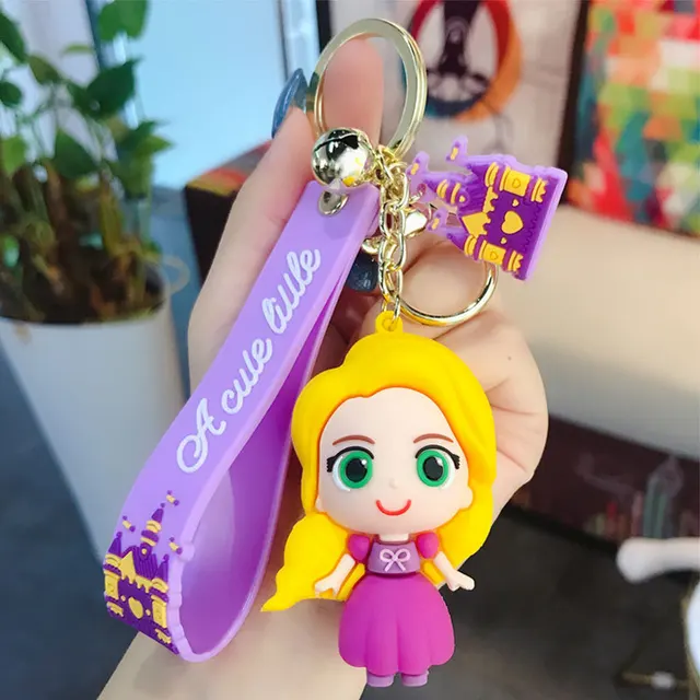 Disney Princess Keychain Cinderella Snow White Belle Mermaid Alice Figures Cute Cartoon Car Bag Key Ring For Bag Pendant 6