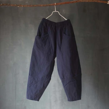 

NINI WONDERLAND 2020 Winter Cotton Linen Pants Women Patchwork Cotton Thick Warm Harem Pants Female Loose Vintage Retro Trousers