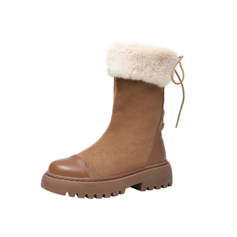 MORAZORA/Новинка года; брендовые теплые зимние ботинки; женская обувь из натуральной кожи на шнуровке; Зимние ботильоны на среднем каблуке с круглым носком - Цвет: brown