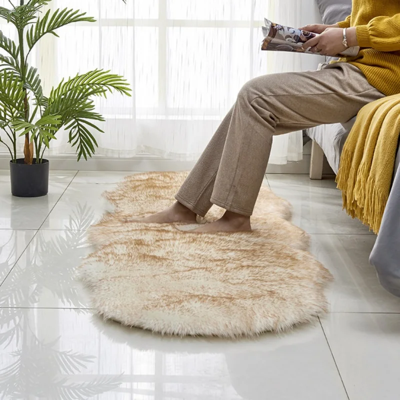 

Antiskid Ellipse Faux Sheepskin Fur Plush Carpet Living Room Bedroom Rug Cushion Area Rugs for Bedroom Floor Shaggy Silky