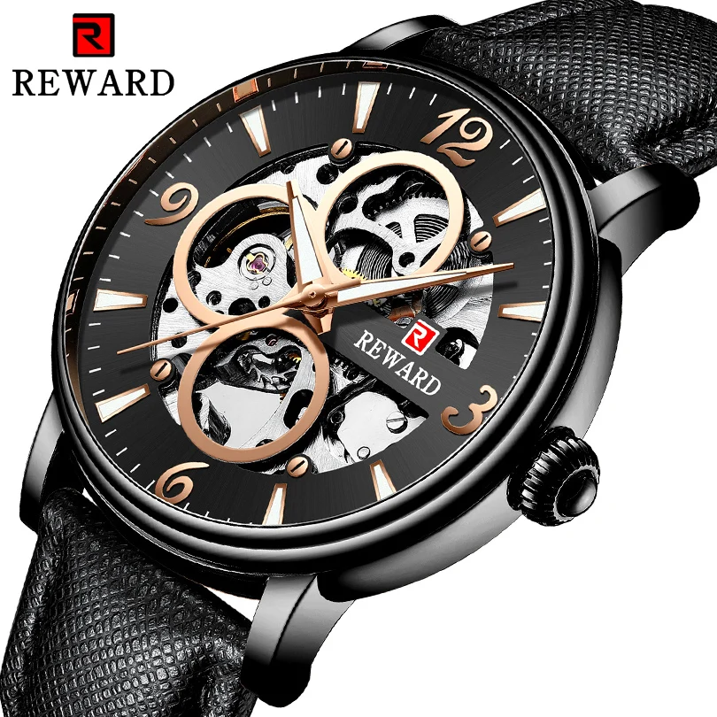 

REWARD Skeleton Watches Mechanical Automatic Watch Men Tourbillon Sport Clock Casual Business Moon Wrist Watch Relojes Hombre