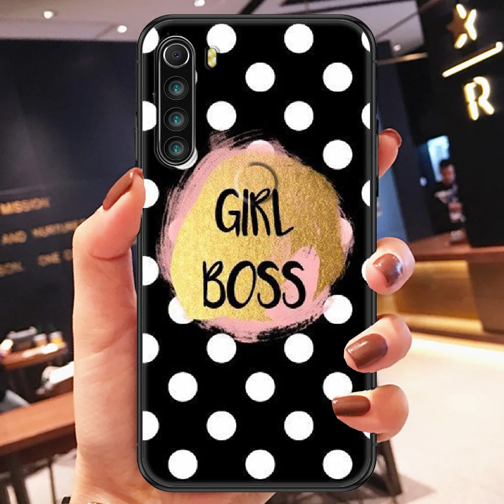 xiaomi leather case cosmos blue Girl Boss Fashion office luxury Phone case For Xiaomi Redmi Note 7 7A 8 8T 9 9A 9S K30 Pro Ultra black painting Etui fashion xiaomi leather case chain Cases For Xiaomi