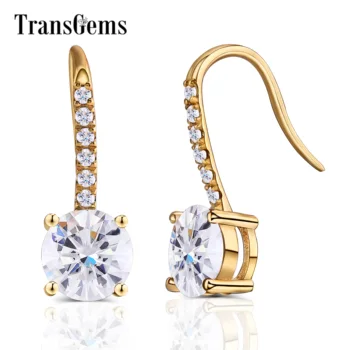 

Transgems 14K 585 Yellow Gold Moissanite Drop Earrings for Women Center 6.5mm GH Color Moisssanite Dangle Gold Earrings
