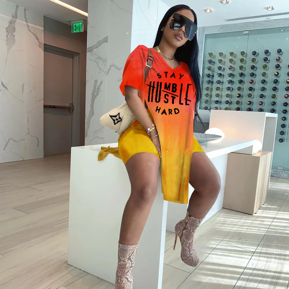 Женский спортивный костюм из 2 предметов Повседневная футболка с Боковым