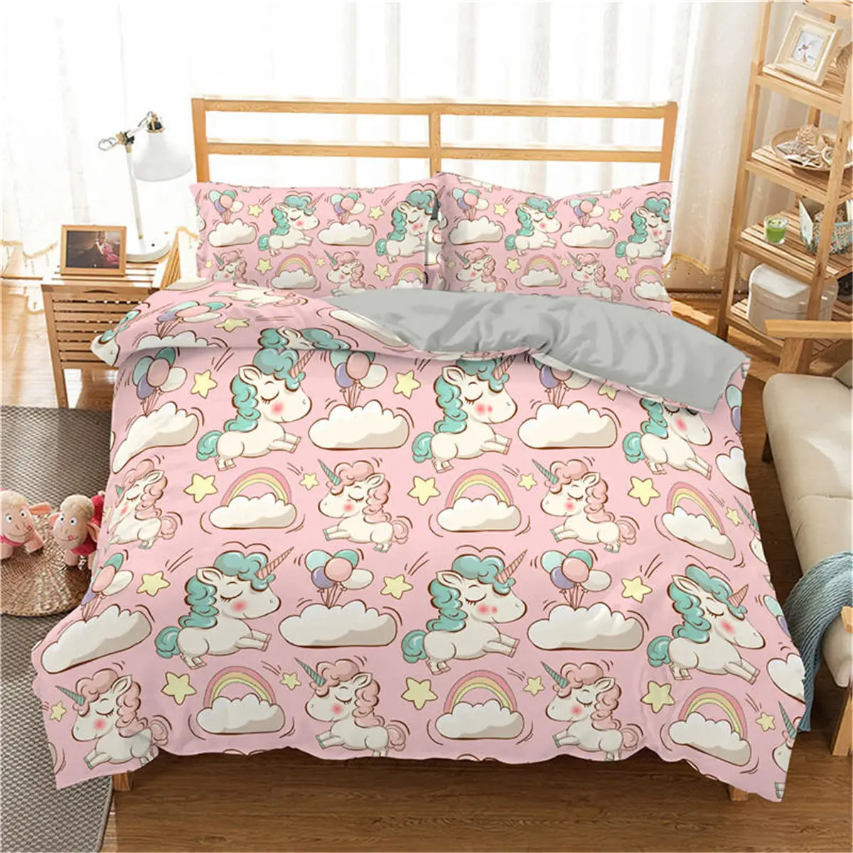 

Boniu 2/3pc 3D Bedding Set Cartoon Unicorn Print Duvet Cover Set Rainbow Bedclothes With Pillowcase Bed Set Home Textiles