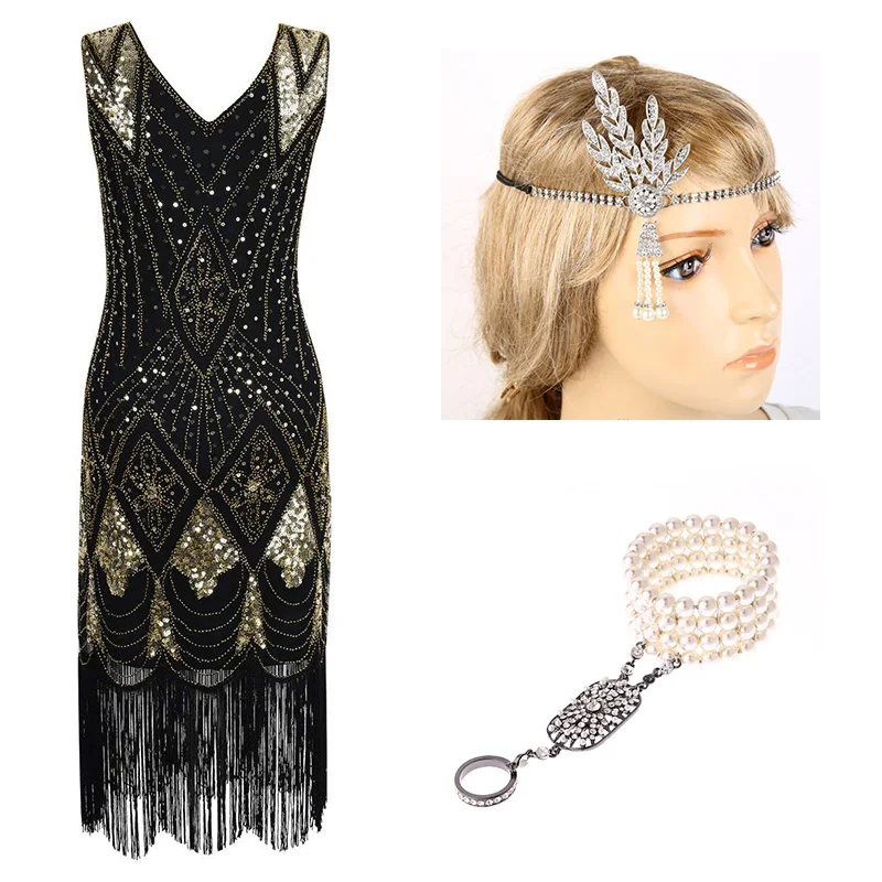 1920s Flapper платье Great Gatsby вечерние платья с блестками и бахромой