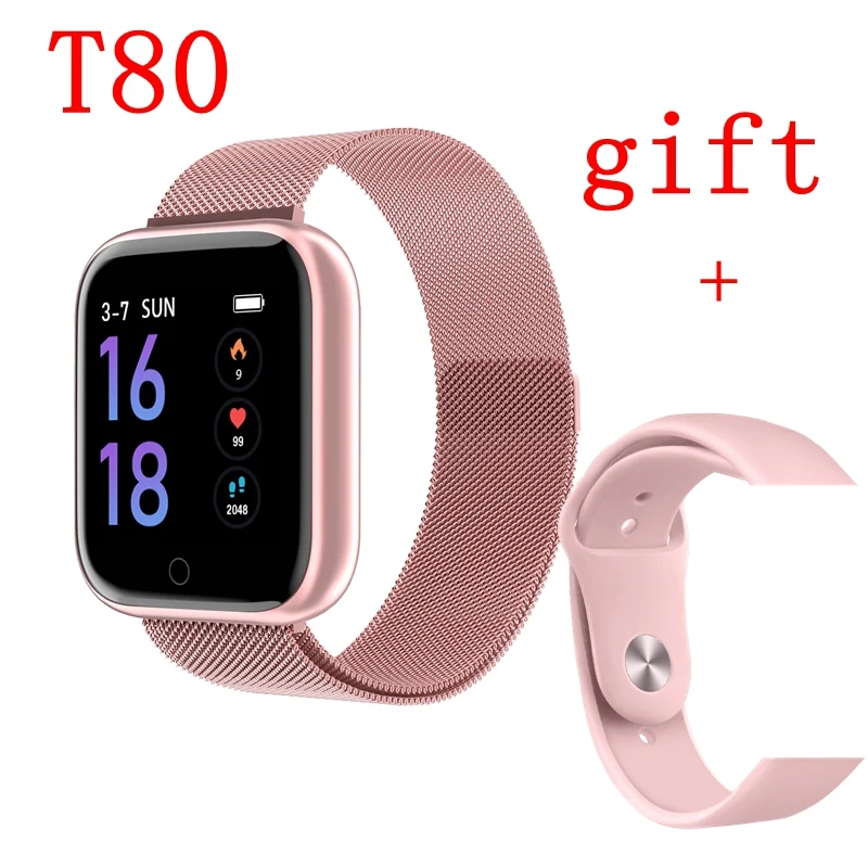 T80pink add gift Женские IP68 Водонепроницаемые Смарт-часы P70 P68 Bluetooth 4,0 Смарт-часы для Apple IPhone xiaomi LG монитор сердечного ритма фитнес-трекер - Цвет: T80pink add gift