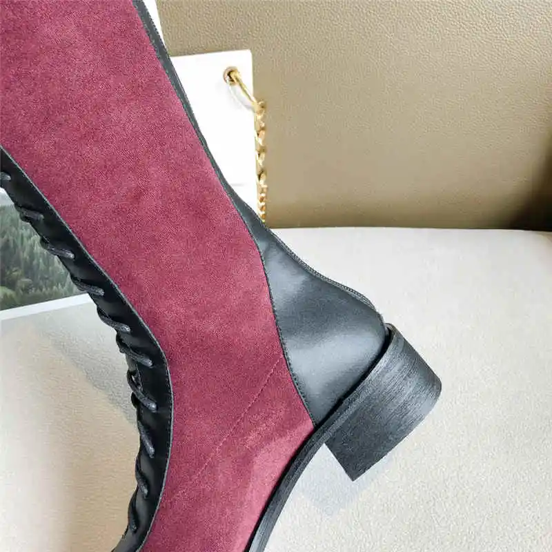 ASUMER new arrive genuine leather boots zipper&lace up high knee boots women shoes square low heels winter boots