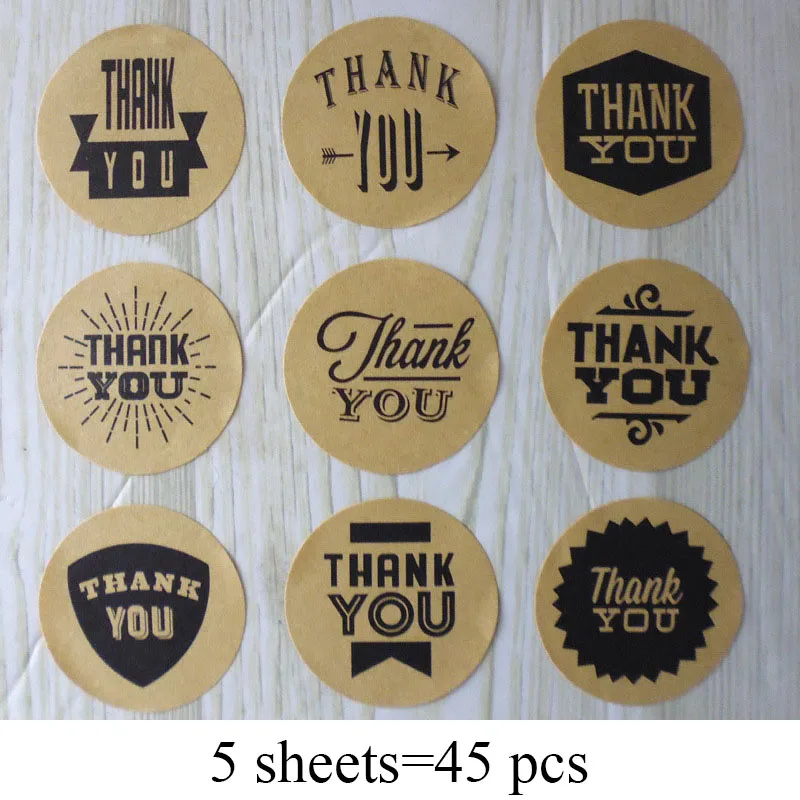 

5Sheets/45Pcs Thank you Adhesive Stickers Sealing Label Stickers Handmade Paper Stickers For Gifts Girls Craft Stickers