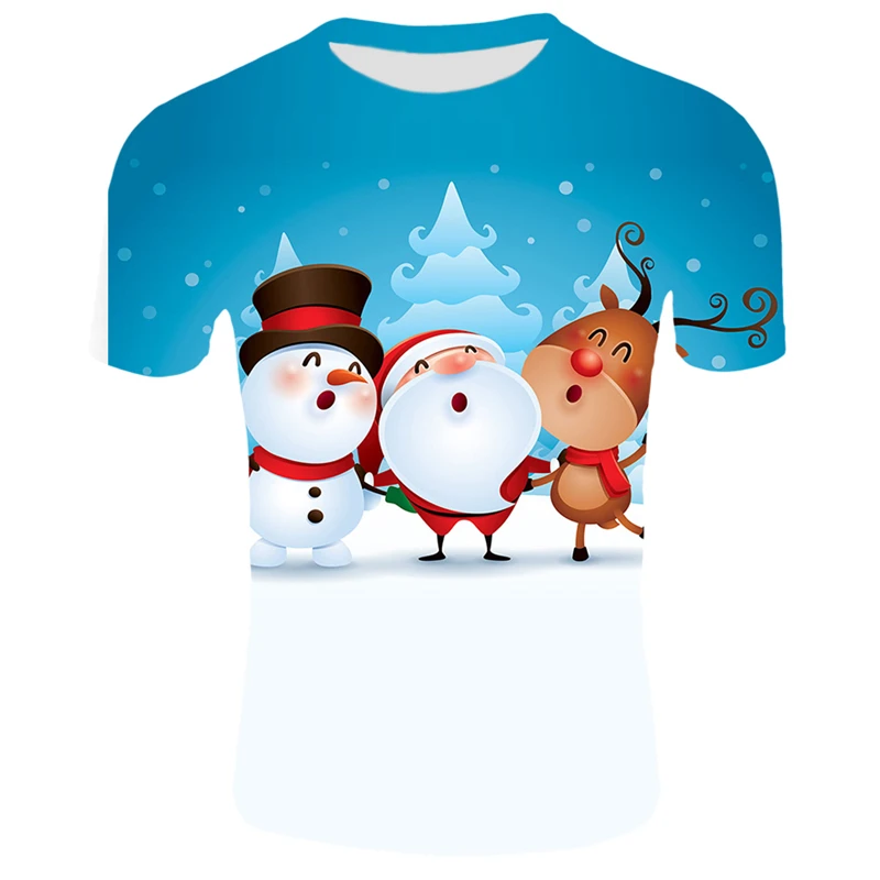 Рождественская Мужская футболка со снеговиком; летние топы; повседневные футболки с круглым вырезом и коротким рукавом; футболки с принтом животных; забавная Футболка с принтом Санта-Клауса - Цвет: T4