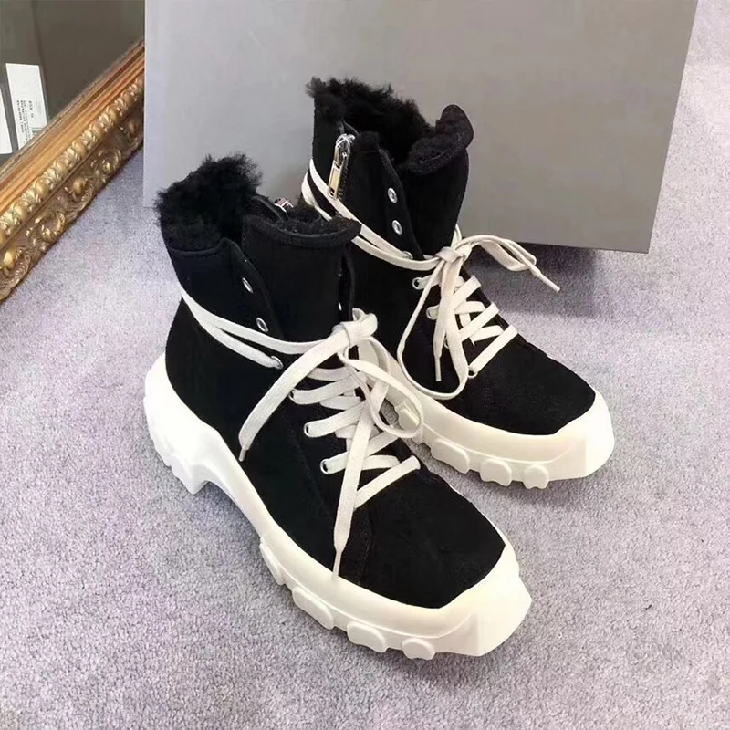 

Winter Snow Boots Women Platform Shoes Woman Thick Sole Wool Botas Mujer Ankle Boots Lace Up Botas Feminina Casual Ladies Shoes