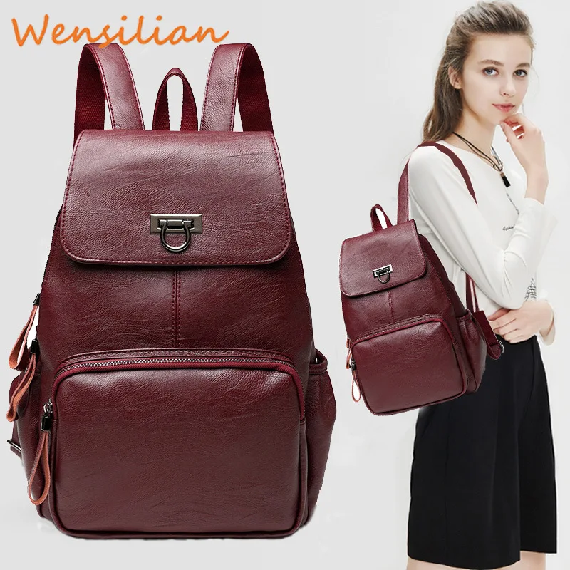 

Leather Women Backpacks Vintage Female Fashion School Backpacks For Teenage Girls Designer Bolsa Mochila Anti Furto Antirrobo