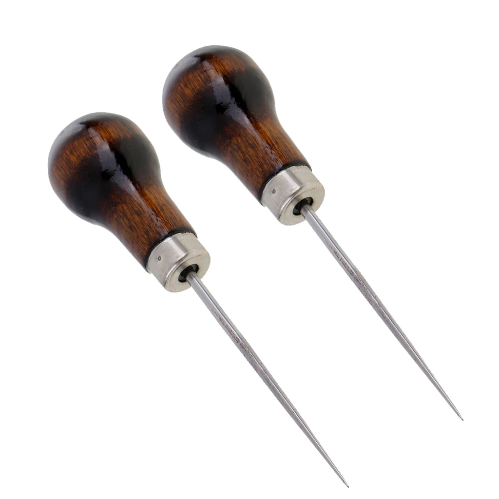 2 Pieces Gourd Shape Awl For Leather Tailors Awl Wood Handle Scratch Awl Sewing Awl Tool for Beginners
