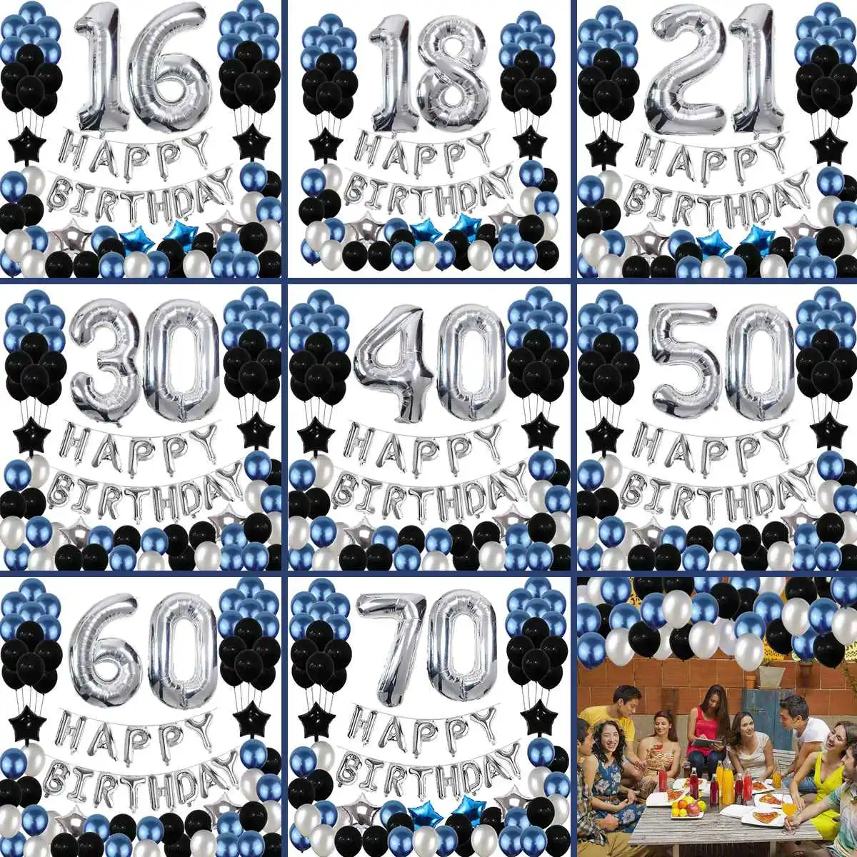 1 комплект черные латексные воздушные шары 16 18 21 30 40 50 60 70 лет с днем рождения украшения для взрослых фольга гелий набор воздушных шаров