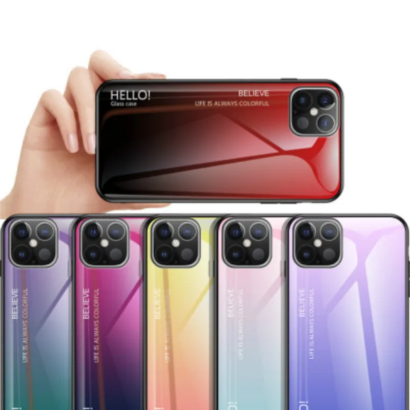 Gradient Glass Anti-drop Phone Case for Iphone 11PRO X XS MAX XR PLUS Painted Tempered Back Cover 8 7 6 SE | Мобильные телефоны и