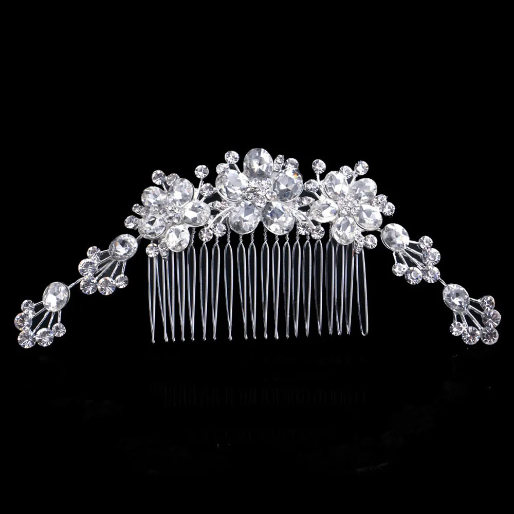 TREAZY Vintage Large Floral Bridal Hair Combs Rhinestone Crystal Wedding Tiara Hair Jewelry European Design Hair Accessories