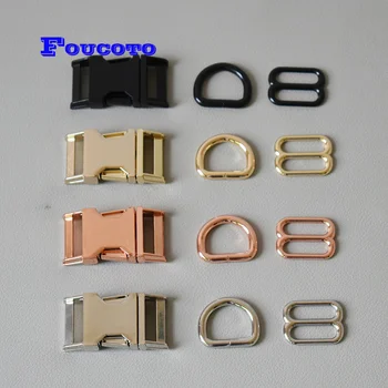 

20 sets/lot metal side release buckle adjuster belt roller slider 20mm D ring backpack bag pet dog collar sewing DIY accessories