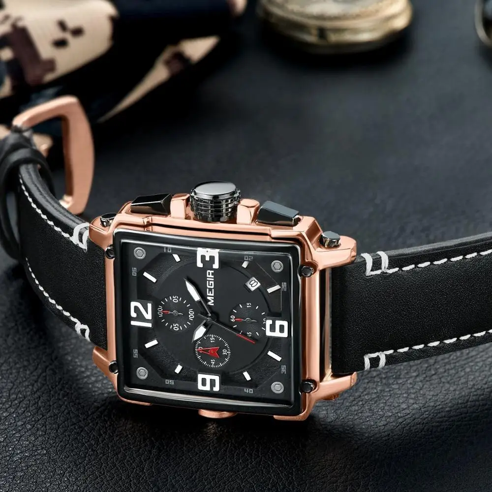 MEGIR Креативные мужские часы лучший бренд класса люкс Хронограф Кварцевые часы мужские кожаные спортивные армейские военные наручные часы Саат