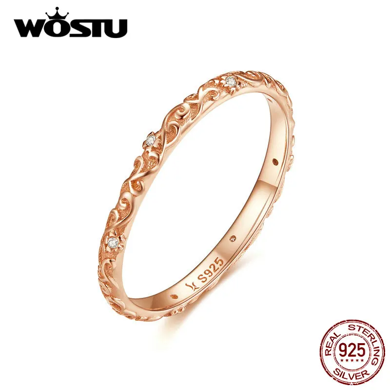 Женское кольцо из розового золота WOSTU минималистичное стерлингового серебра 925