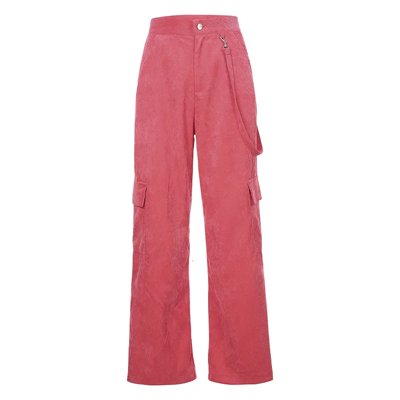Винтажные вельветовые прямые брюки ярких цветов, свободные женские брюки с карманами и ремешком