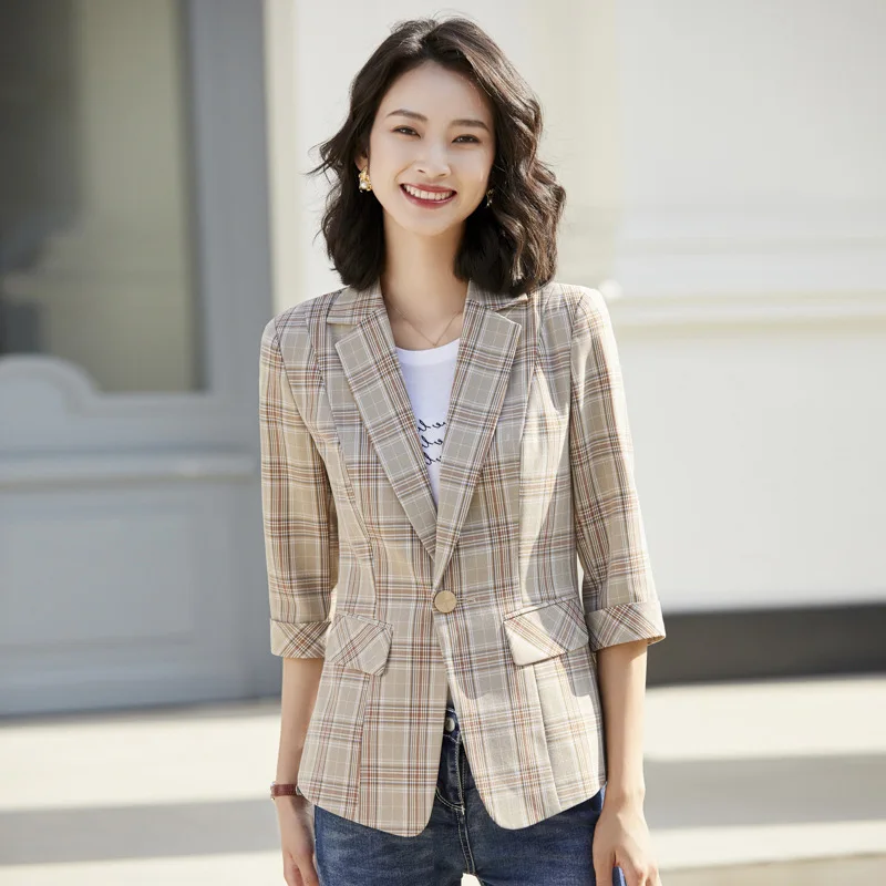 

Yy2071 Slim Fit Three-quarter-length Sleeve Korean-style 2020 Spring Summer New Style Pattern Short Coat Fashion Casual Small Su