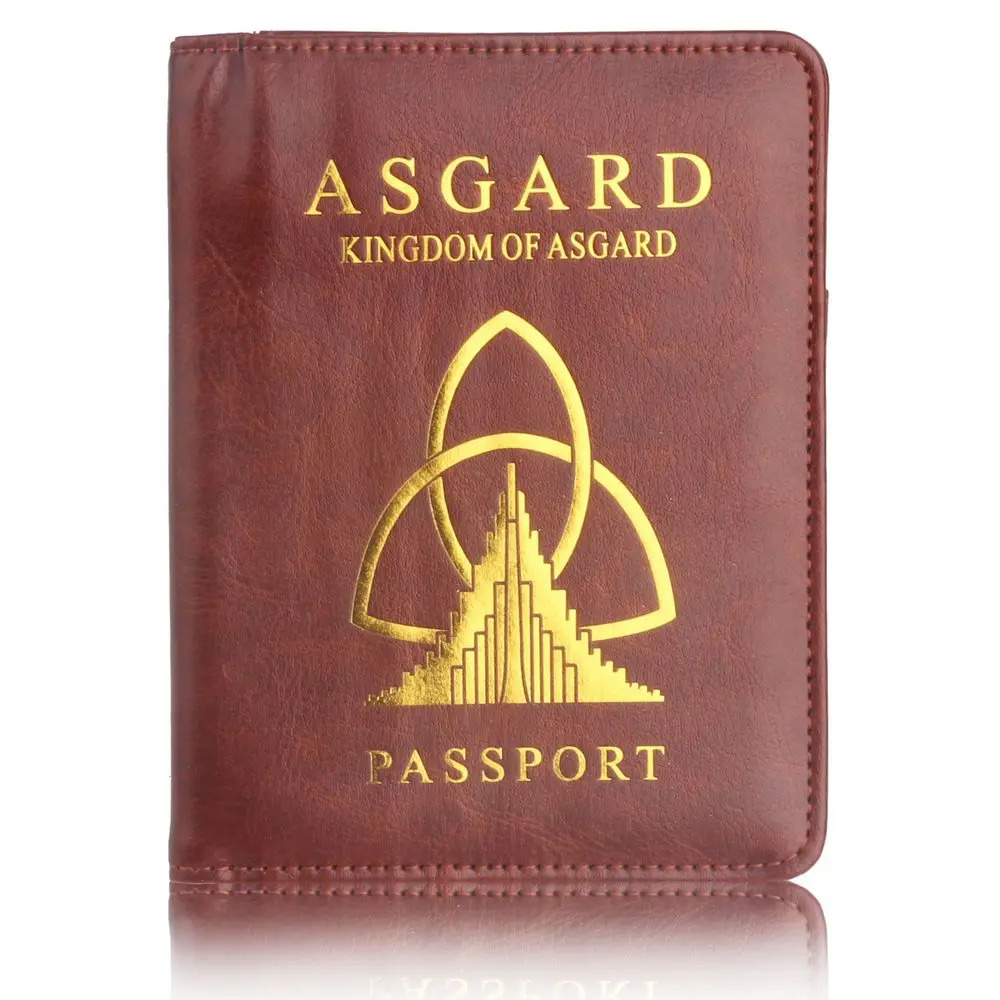 TRASSORY RFID Блокировка ASGARD чехол держатель для паспорта Marvel's The Avengers Кожаная Обложка для паспорта для мужчин и женщин - Цвет: Brown