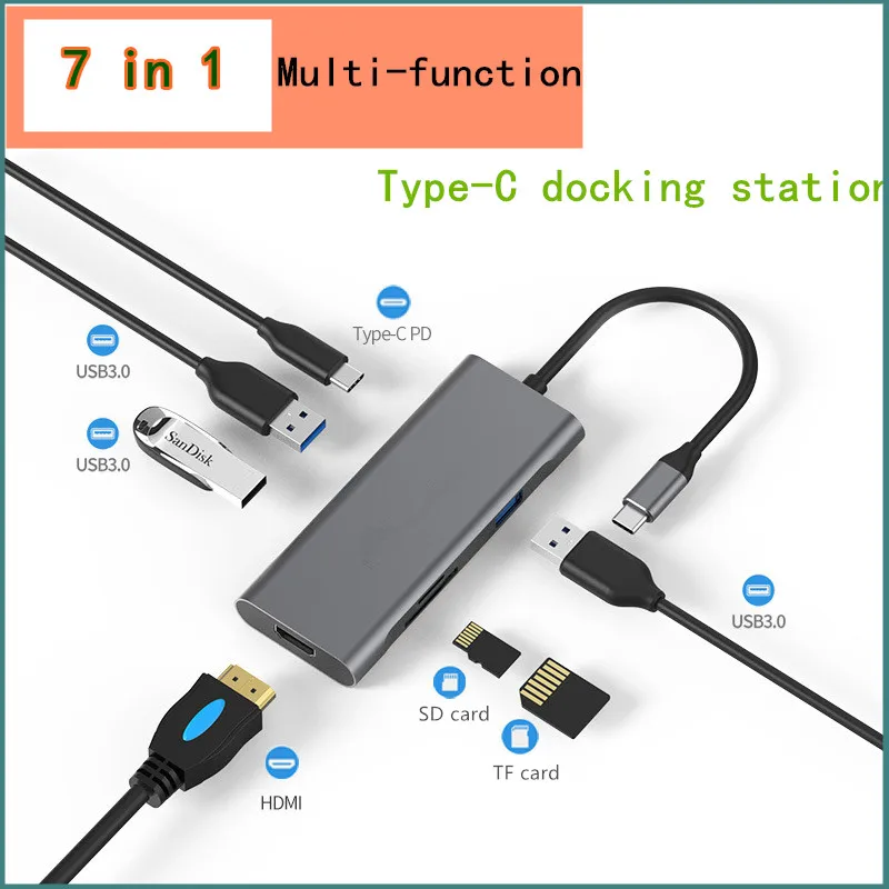 Type-C Hub Laptop Docking Station USB 3.0 HDMI TF LAN PD USB -C for Macbook for Huawei Mate 10 P20