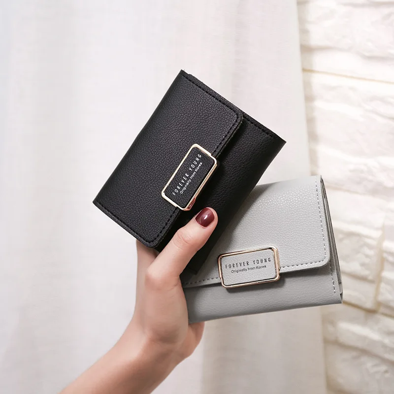 

HUGWISER Female Short Wallet Mini Korean Version of Small Fresh Multifunctional Wallet Student Coin Purse Employee Benefits