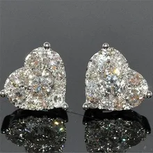 Vecalon, серьги в форме сердца, AAAAA, Cz камень, настоящее 925 пробы, серебряные, массивные, вечерние, свадебные серьги-гвоздики для женщин, свадебные ювелирные изделия