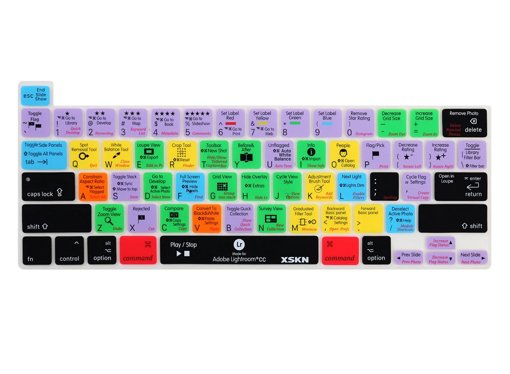 

XSKN Lightroom CC English Shortcuts Keyboard Cover Skin for US Version 16 inch A2141 New MacBook Pro with Touch Bar & Touch ID
