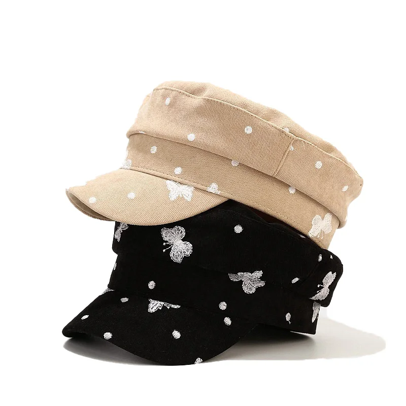 

New Butterfly Embroidered Octagonal Hat Autumn Winter Versatile Newsboy Hat British Style Painter Hat Women Street Outdoor Flat