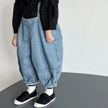 Pantalon en jean à bretelles pour enfants, vêtement ample avec fermeture pieds, facile à porter, pour garçons et filles, nouvelle collection automne 8561, 2021