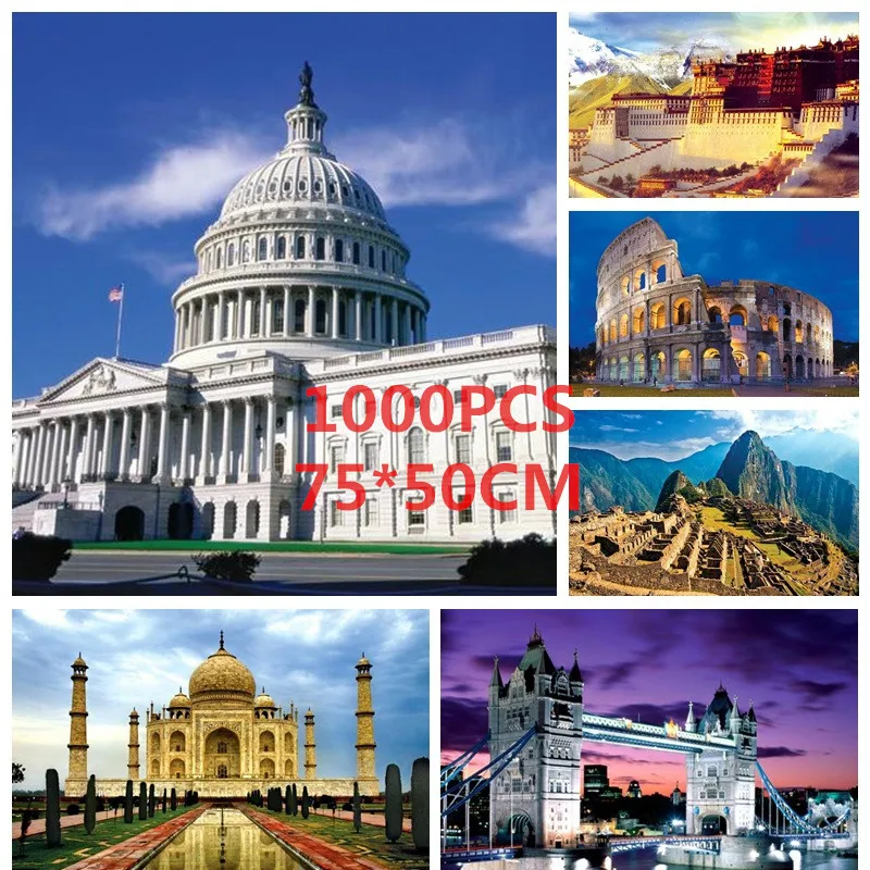 

1000 pieces puzzle 75x50cm The world Famous building Landscape paper puzzles for adult DIY attractions jigsaw puzzle toys gifts