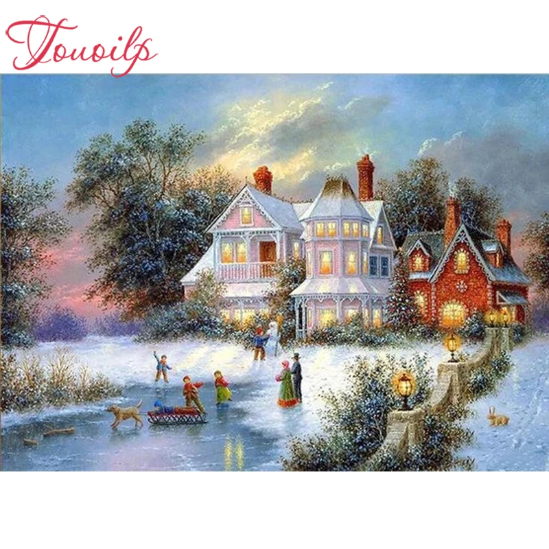 Алмазная 5D Вышивка TOUOILP картина Kerst Landshap castle с полными квадратными/круглыми